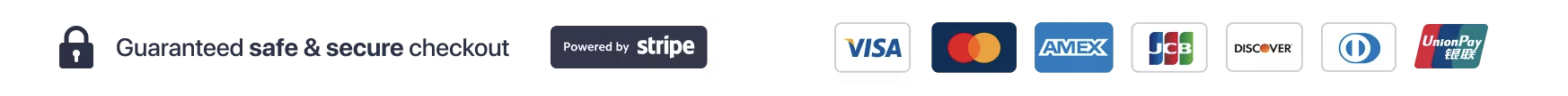 Güvenli ödeme — Stripe ile Visa, Mastercard, Amex, JCB, Discover, UnionPay